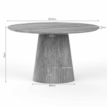 Esszimmertisch – Runde Form, Taupefarben, Lattenmuster – Solana | Starfurn