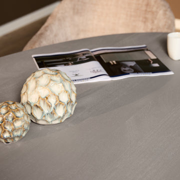 Esszimmertisch – Taupe Farbton, Ovale Form, Vertikale Latten – Solana | Starfurn