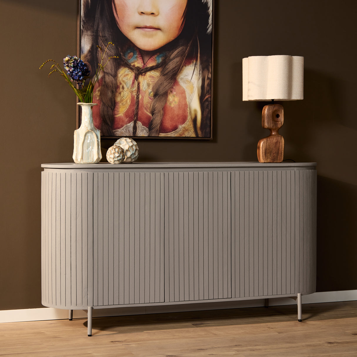 Sideboard – Taupe Finish, Mango Wood Material, Modern Design – Solana | Starfurn