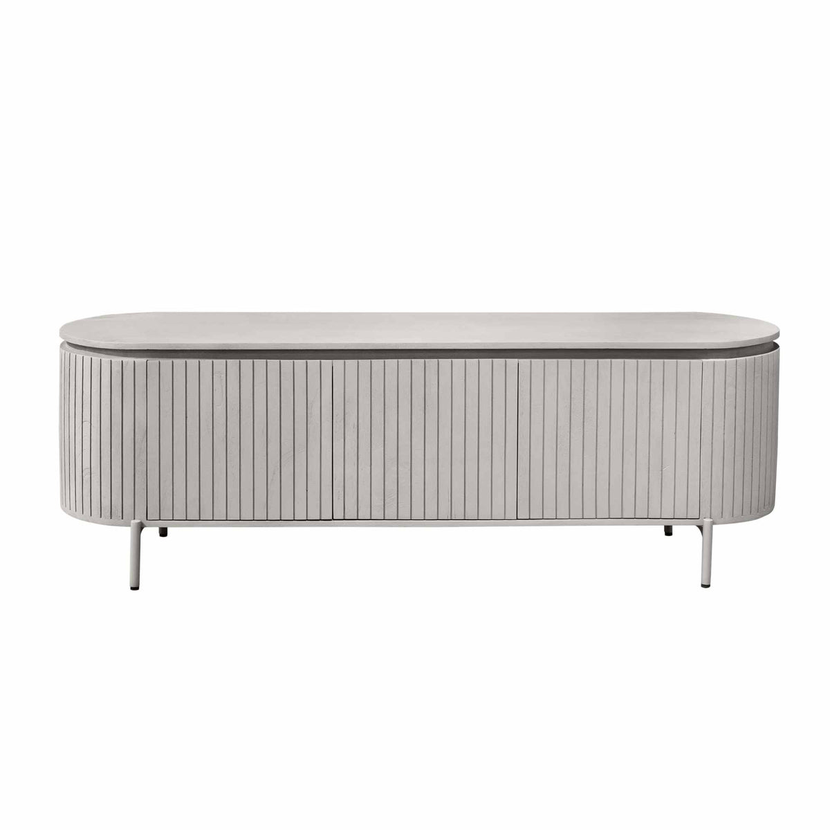 TV Unit – Taupe Finish, Vertical Slats, Three Doors – Solana | Starfurn