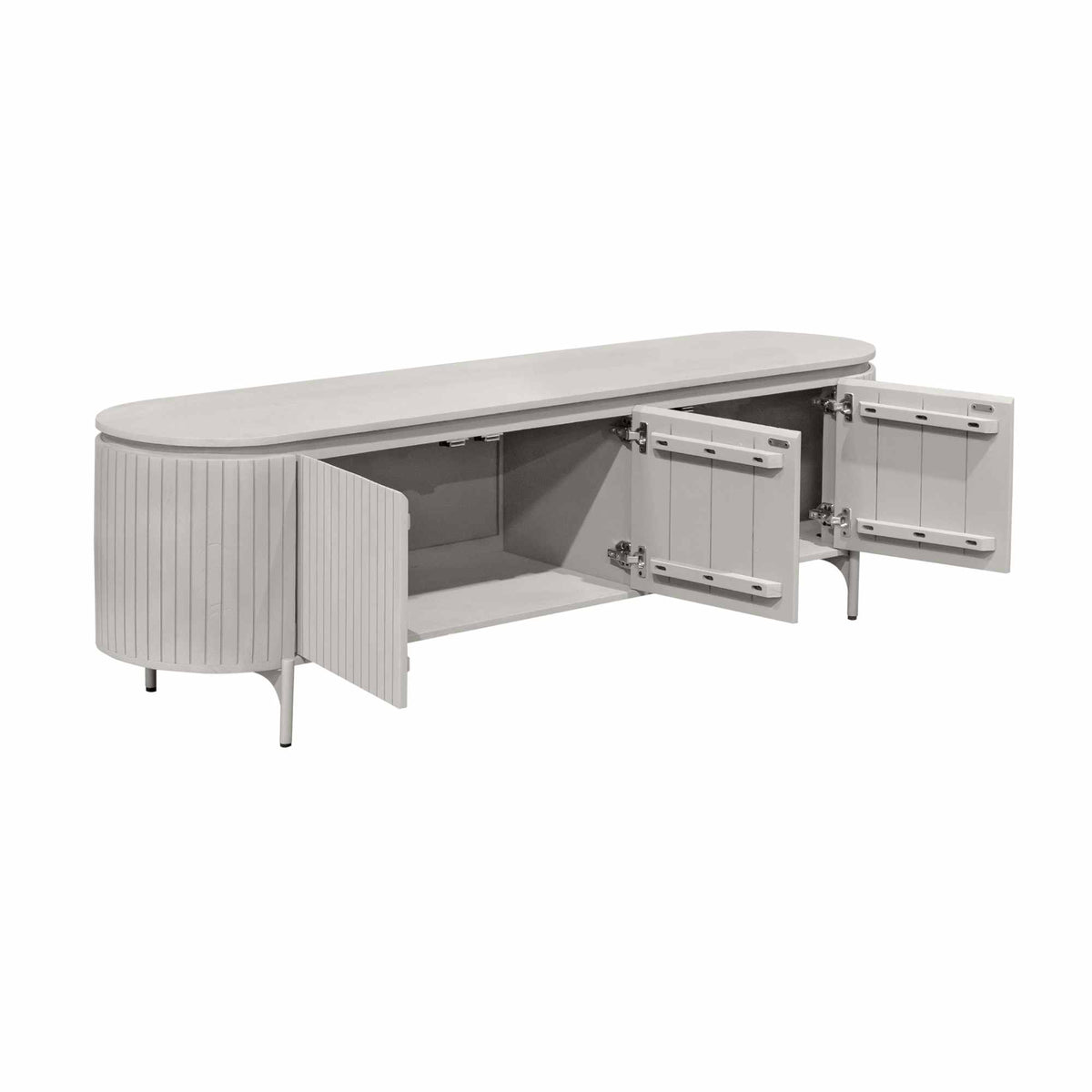 TV Unit – Taupe Finish, Vertical Slats, Three Doors – Solana | Starfurn