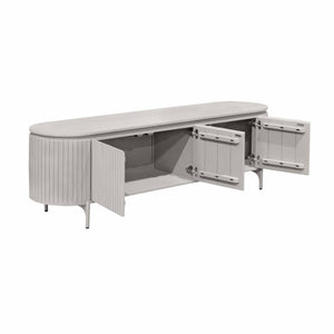 TV Unit – Taupe Finish, Vertical Slats, Three Doors – Solana | Starfurn