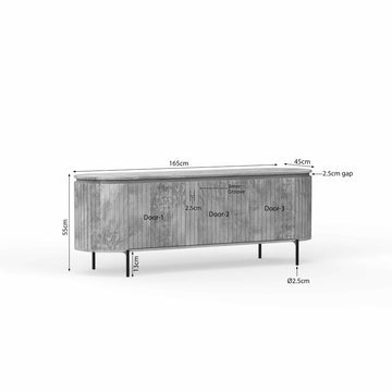 TV-Möbel – Taupe Oberfläche, Vertikale Latten, Drei Türen – Solana | Starfurn