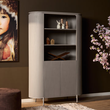 Schrank – Taupe Oberfläche, Vertikale Latten, Mango Holz – Solana | Starfurn