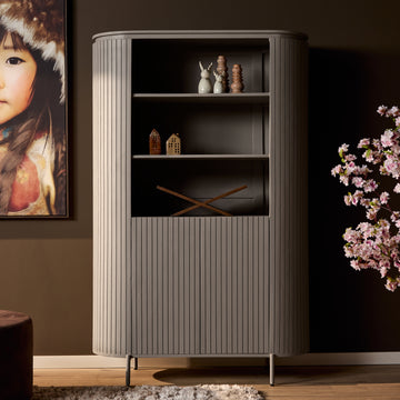 Schrank – Taupe Oberfläche, Vertikale Latten, Mango Holz – Solana | Starfurn