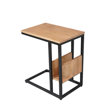 Side Table – Mango Wood, Black Metal, Natural Finish – Slider | Starfurn