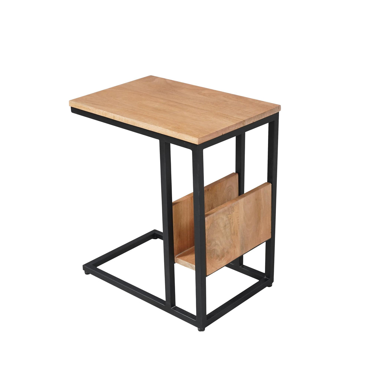 Side Table – Mango Wood, Black Metal, Natural Finish – Slider | Starfurn