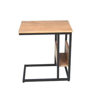 Side Table – Mango Wood, Black Metal, Natural Finish – Slider | Starfurn