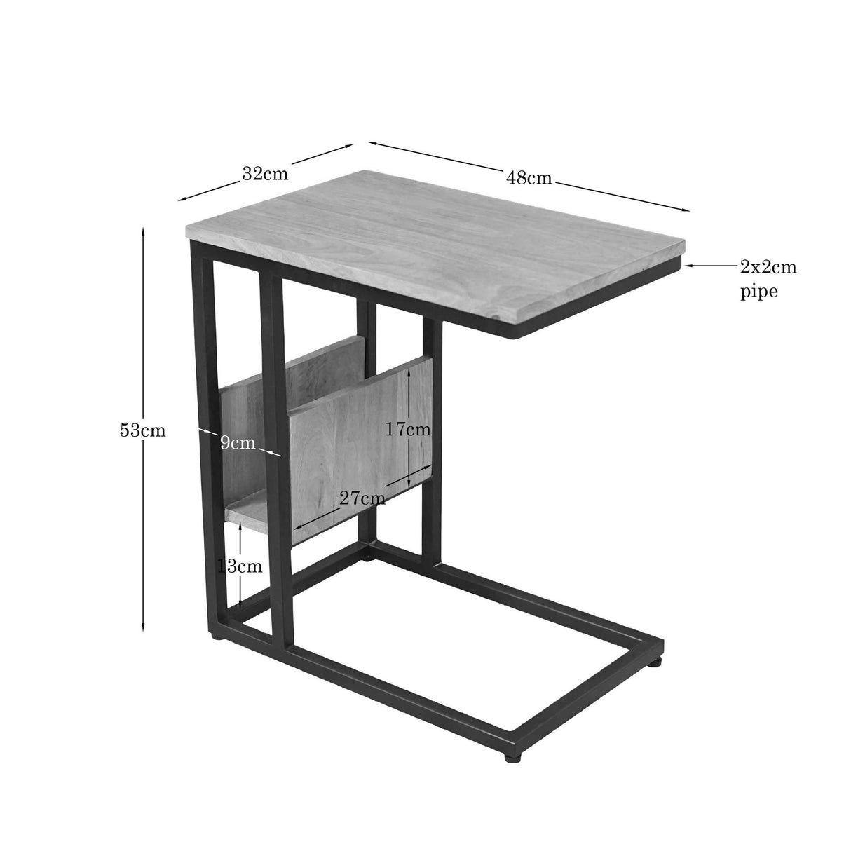 Side Table – Mango Wood, Black Metal, Natural Finish – Slider | Starfurn