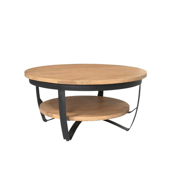 Couchtisch - Mangoholz Hell, Metall Schwarz, Rund Form, 70 cm – Paras | Starfurn