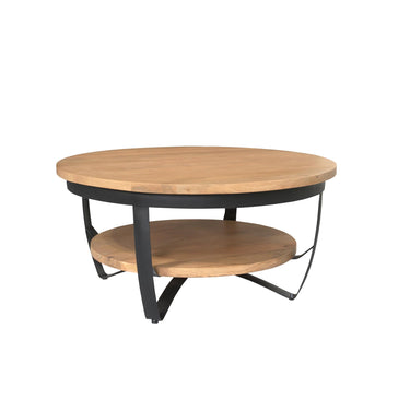 Couchtisch - Mangoholz Hell, Metall Schwarz, Rund Form, 70 cm – Paras | Starfurn