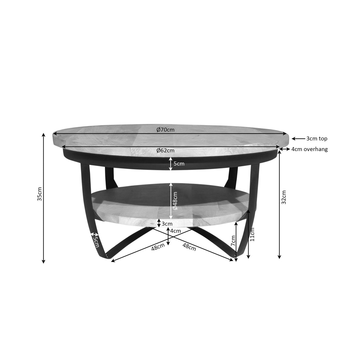 Coffee Table – Mango Wood Material, Black Frame, Two-Tier Design – Paras | Starfurn