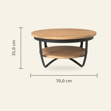 Couchtisch - Mangoholz Hell, Metall Schwarz, Rund Form, 70 cm – Paras | Starfurn