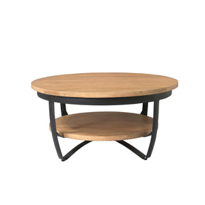 Couchtisch - Mangoholz Hell, Metall Schwarz, Rund Form, 90 cm – Paras | Starfurn