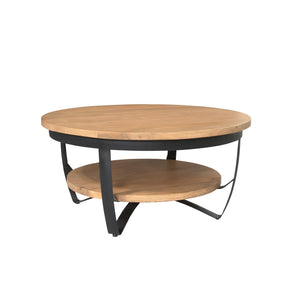 Couchtisch - Mangoholz Hell, Metall Schwarz, Rund Form, 90 cm – Paras | Starfurn