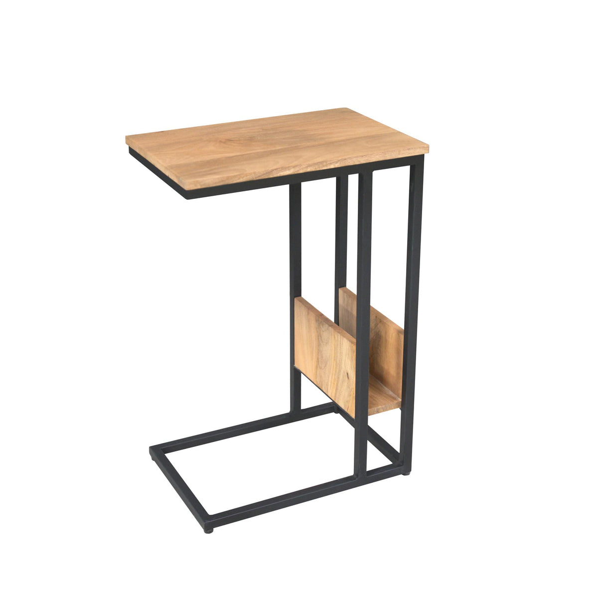 Side Table – Light Mango Wood, Black Metal, Slim Design – Slider | Starfurn