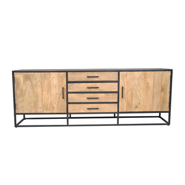 Sideboard – Mangoholz, Schwarzmetall, Holzstreifen – Dakota | Starfurn
