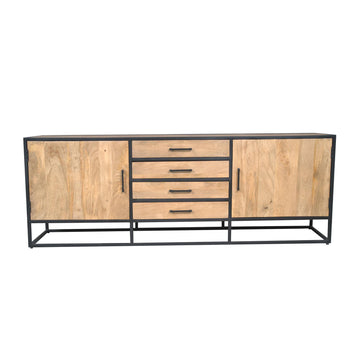 Sideboard – Mangoholz, Schwarzmetall, Holzstreifen – Dakota | Starfurn