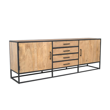Sideboard – Mangoholz, Schwarzmetall, Holzstreifen – Dakota | Starfurn