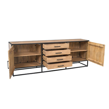 Sideboard – Mangoholz, Schwarzmetall, Holzstreifen – Dakota | Starfurn