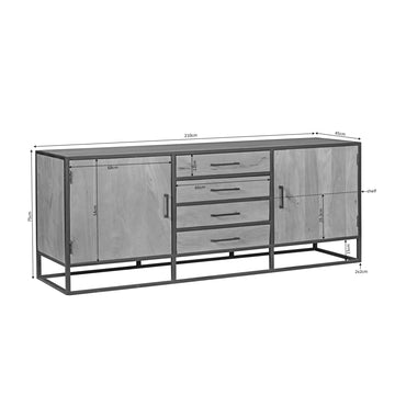 Sideboard – Mangoholz, Schwarzmetall, Holzstreifen – Dakota | Starfurn