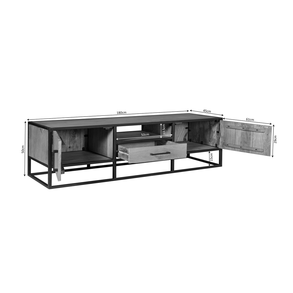 TV-Möbel – Natürliche Oberfläche, Mangoholz Material, Modernes Design - Dakota | Starfurn
