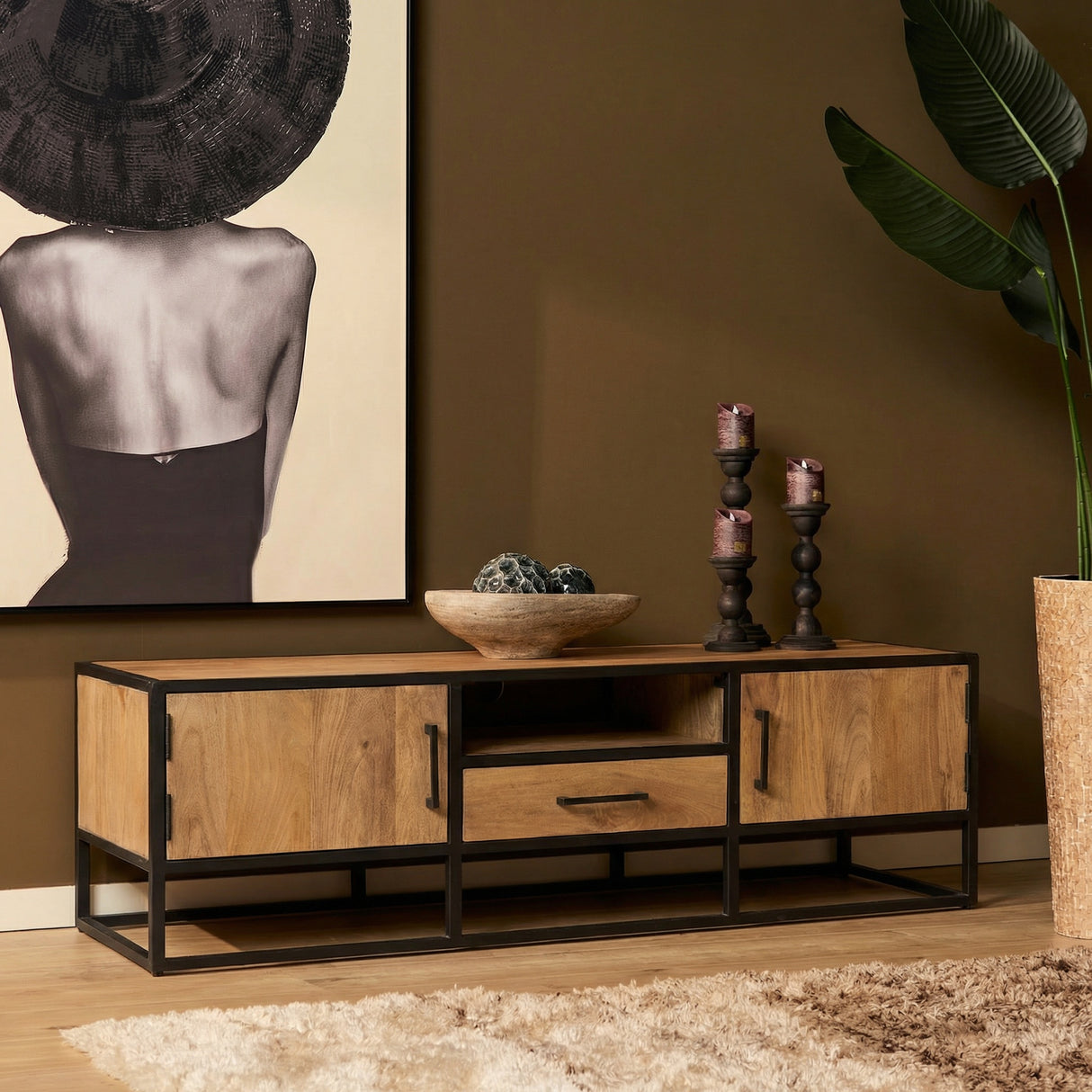 TV-Möbel – Natürliche Oberfläche, Mangoholz Material, Modernes Design - Dakota | Starfurn