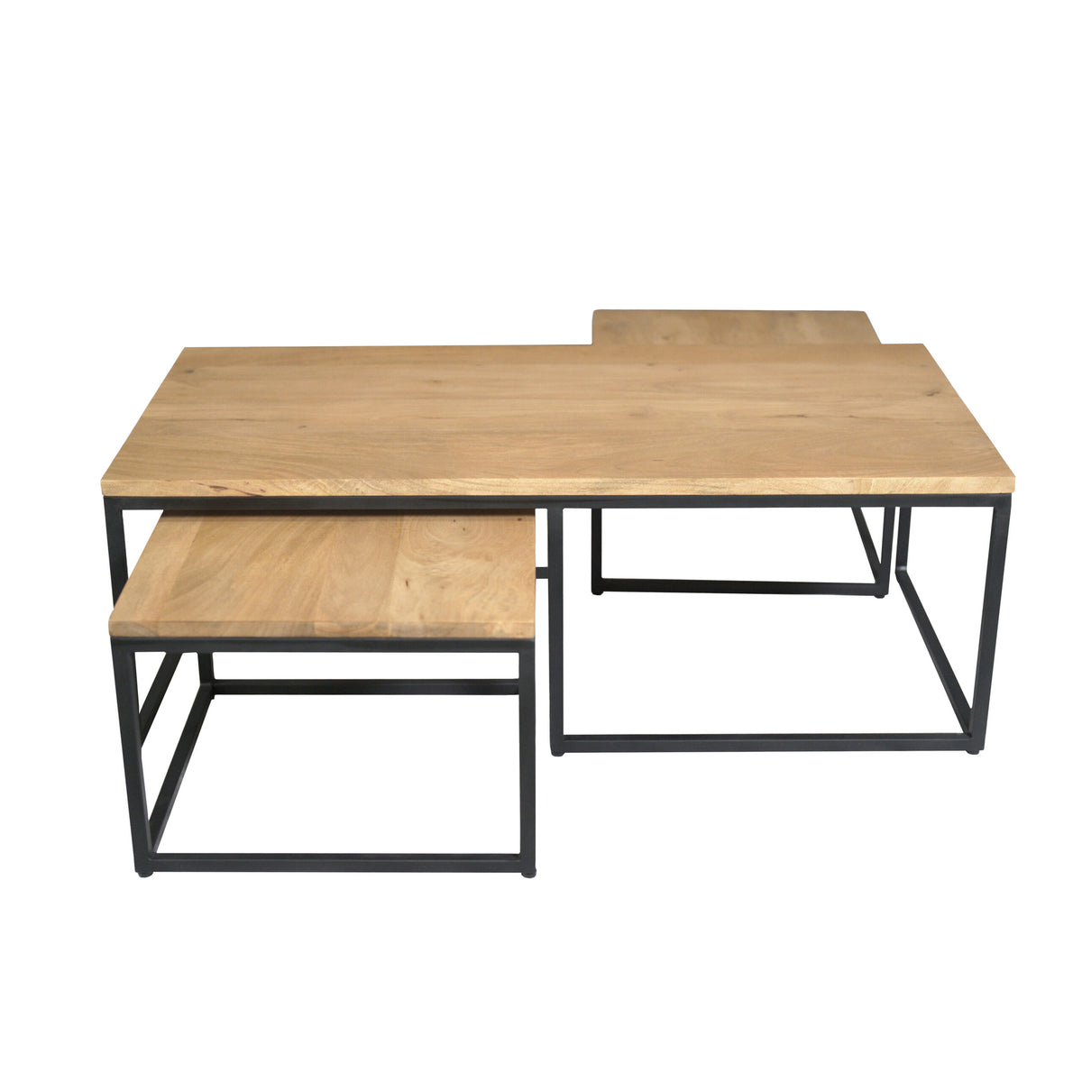 Coffee Table – Light Mango Wood, Black Metal, Set of 3 – Dakota | Starfurn