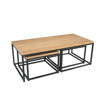 Couchtisch – Helles Mangoholz, Schwarzes Metall, 3er-Set – Dakota | Starfurn
