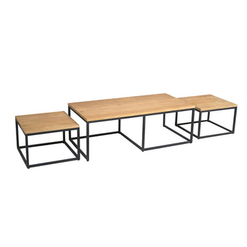 Couchtisch – Helles Mangoholz, Schwarzes Metall, 3er-Set – Dakota | Starfurn
