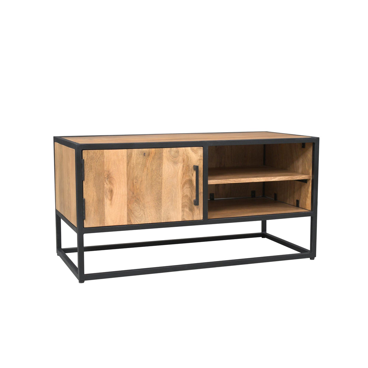 TV Furniture – Mango Wood Material, Black Metal Frame, Striped Wood Design – Dakota | Starfurn