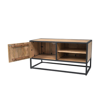 TV Furniture – Mango Wood Material, Black Metal Frame, Striped Wood Design – Dakota | Starfurn