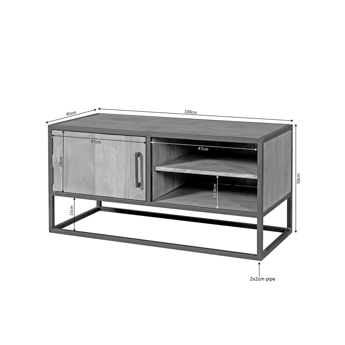 TV Furniture – Mango Wood Material, Black Metal Frame, Striped Wood Design – Dakota | Starfurn