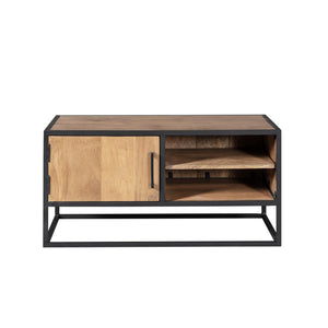 TV Furniture – Mango Wood Material, Black Metal Frame, Striped Wood Design – Dakota | Starfurn