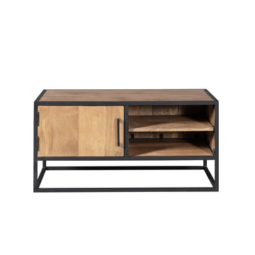 TV Furniture – Mango Wood Material, Black Metal Frame, Striped Wood Design – Dakota | Starfurn