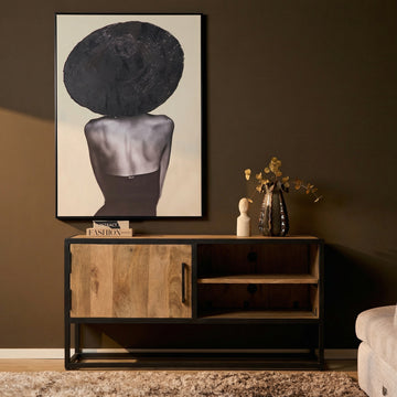 TV Furniture – Mango Wood Material, Black Metal Frame, Striped Wood Design – Dakota | Starfurn