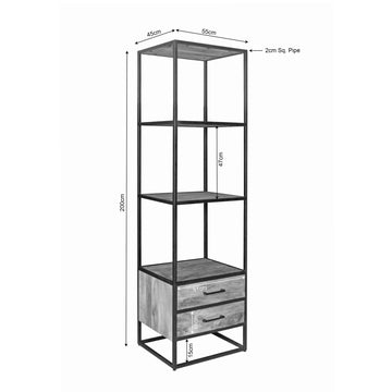 Bücherregal – Mangoholz, Metallrahmen, Schubladen – Dakota | Starfurn