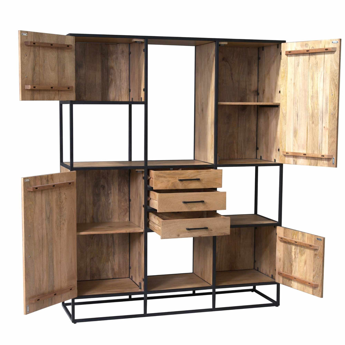 Shelf – Mango Wood, Multiple Doors, Three Drawers – Dakota | Starfurn
