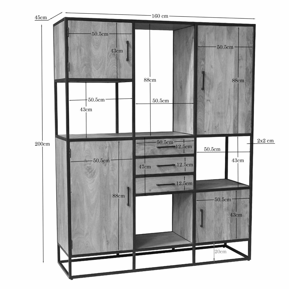 Shelf – Mango Wood, Multiple Doors, Three Drawers – Dakota | Starfurn