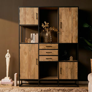 Shelf – Mango Wood, Multiple Doors, Three Drawers – Dakota | Starfurn