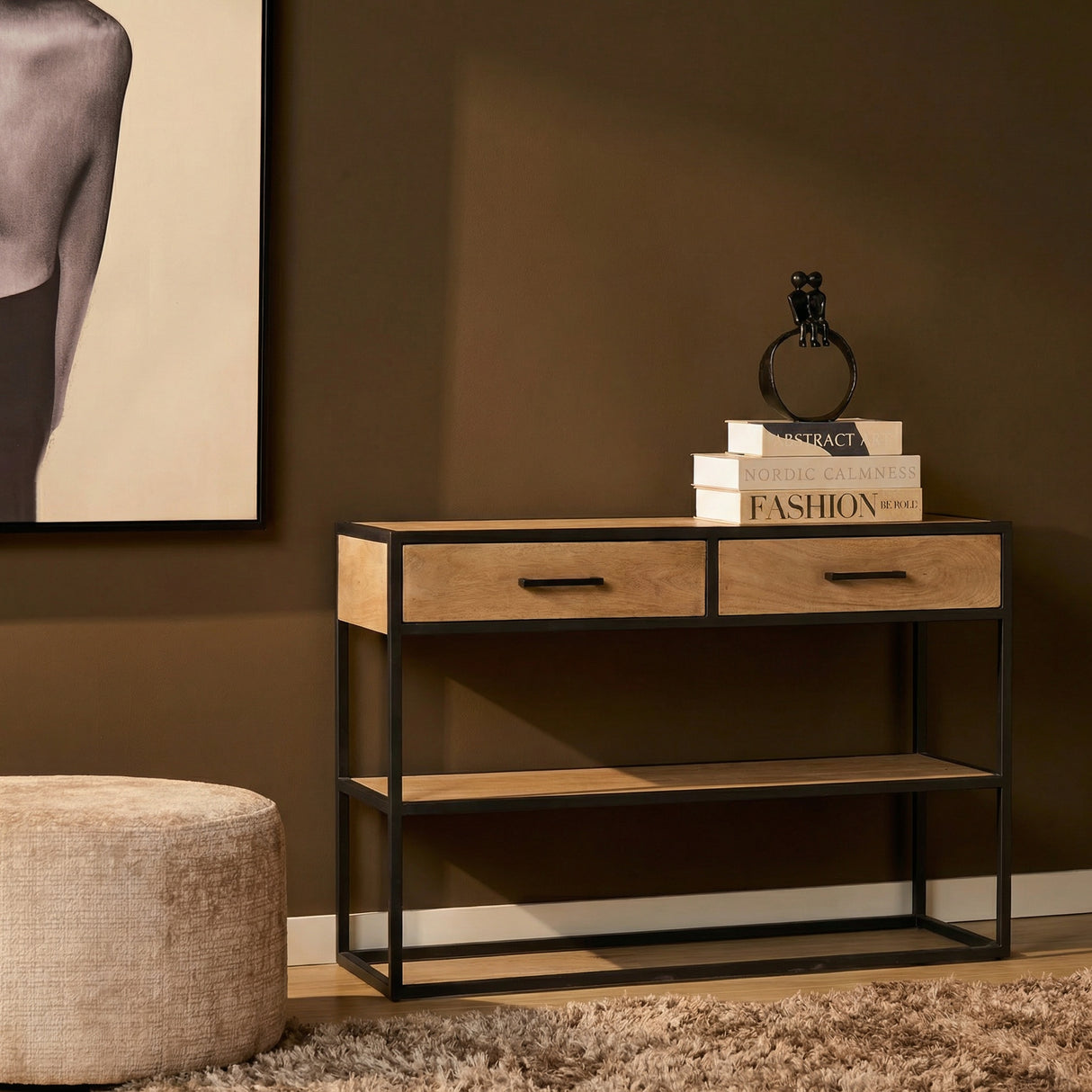 Side Table – Mango Wood Tabletop, Metal Frame, Natural Finish – Dakota | Starfurn