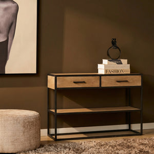 Side Table – Mango Wood Tabletop, Metal Frame, Natural Finish – Dakota | Starfurn