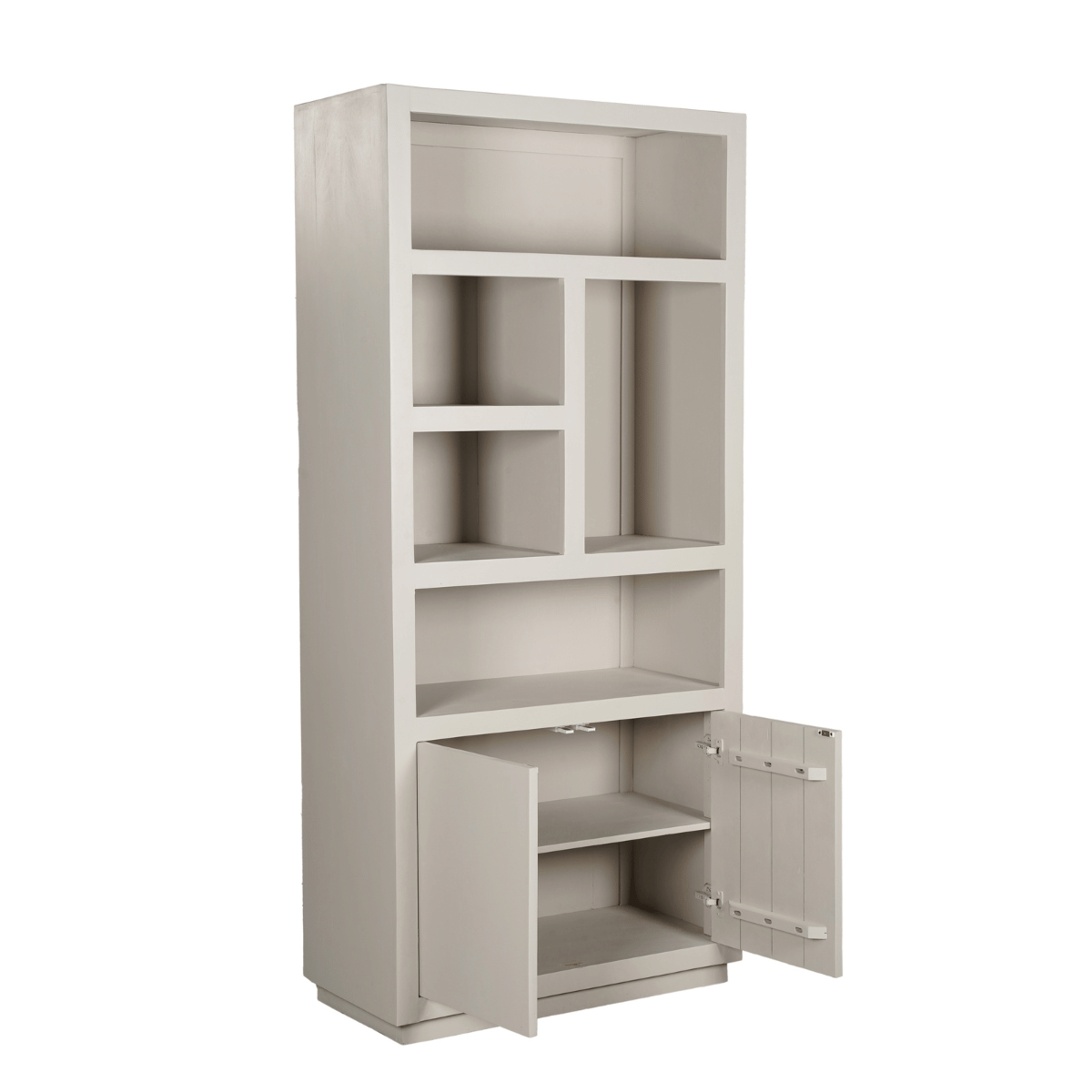 Bücherregal - Sandfarbenes Mangoholz, Offene Fächer, Grifflose Türen, 90 cm – Brussel | Starfurn
