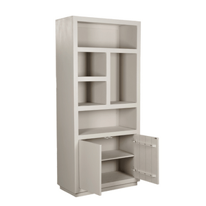 Bücherregal - Sandfarbenes Mangoholz, Offene Fächer, Grifflose Türen, 90 cm – Brussel | Starfurn