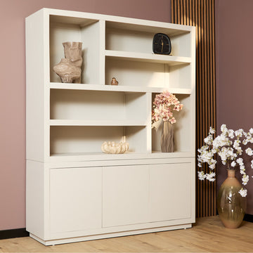 Bücherregal – Mangoholz, Sand-Finish, Push-to-Open-Türen – Brussel | Starfurn