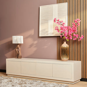 TV-Möbel – Mangoholz, Sand-Finish, Push-to-Open-Türen, 4 Fächer – Brussel | Starfurn
