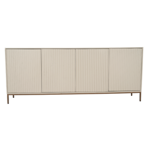 Sideboard - Sandfarbenes Mangoholz, Vertikale Lamellenfront, Bronzefarbenes Metallgestell, 210 cm – Madison | Starfurn