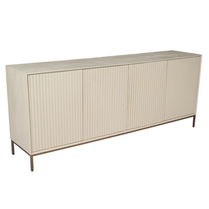Sideboard - Sandfarbenes Mangoholz, Vertikale Lamellenfront, Bronzefarbenes Metallgestell, 210 cm – Madison | Starfurn