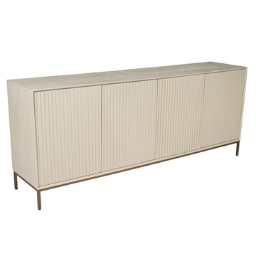 Sideboard - Sandfarbenes Mangoholz, Vertikale Lamellenfront, Bronzefarbenes Metallgestell, 210 cm – Madison | Starfurn
