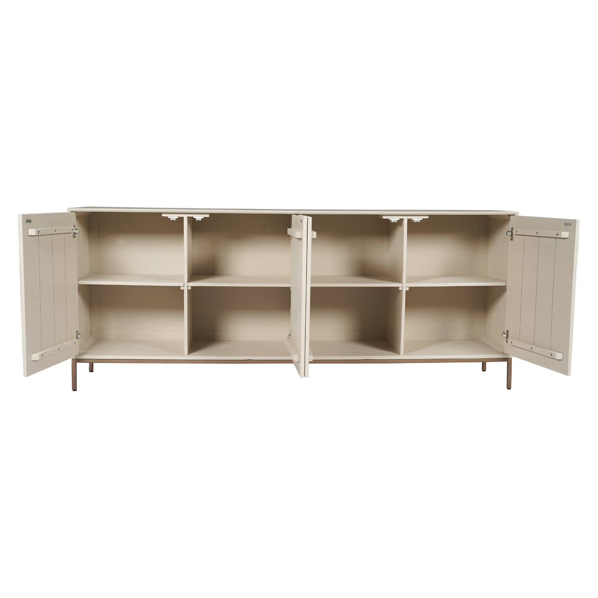 Sideboard - Sandfarbenes Mangoholz, Vertikale Lamellenfront, Bronzefarbenes Metallgestell, 210 cm – Madison | Starfurn